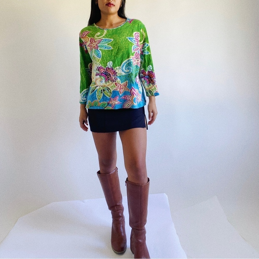 Jane Ashley 3/4 Sleeve T-Shirt Size XL Y2K Vintage Paisley Top